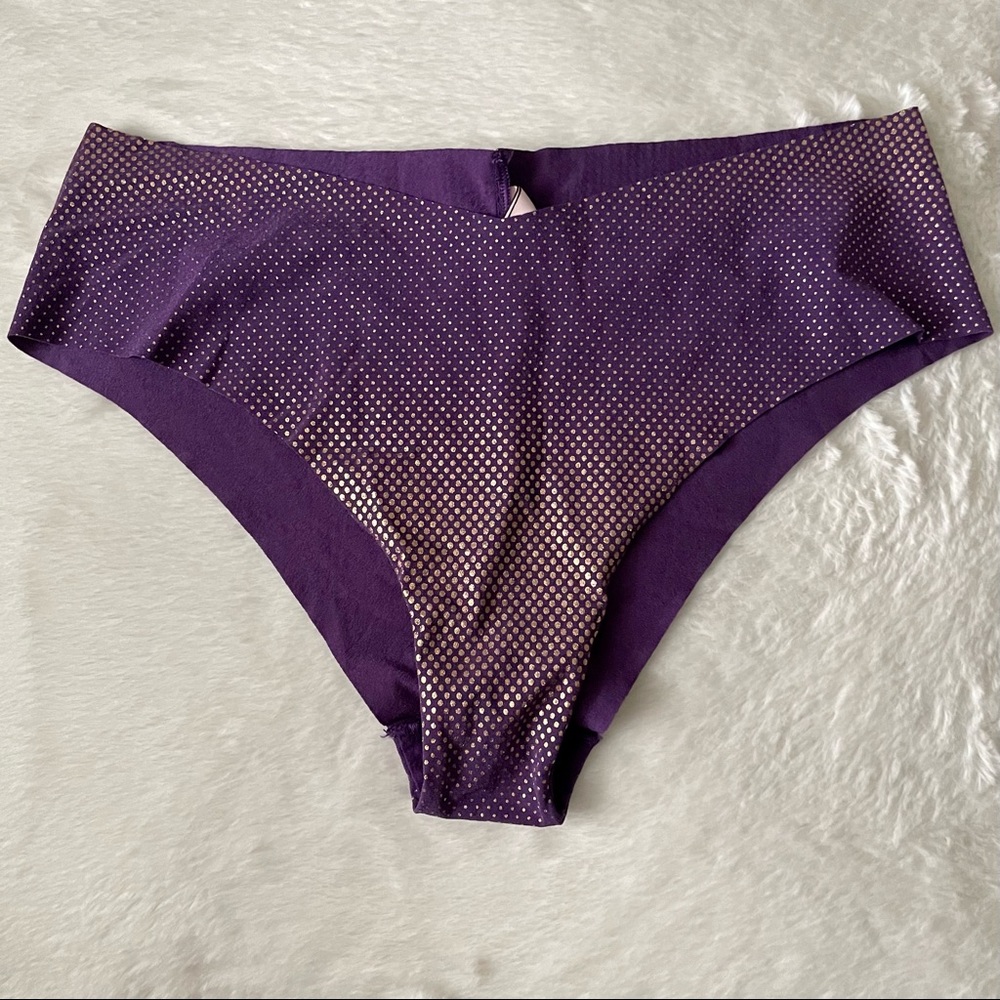 Victoria’s Secret L Seamless Gold Polka Dots Cheeky Panties in Purple NWT